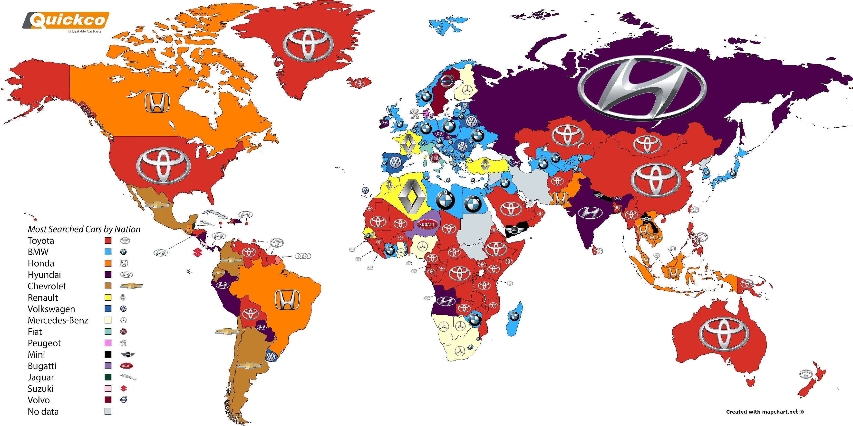 Wat is de meest gezochte auto per land